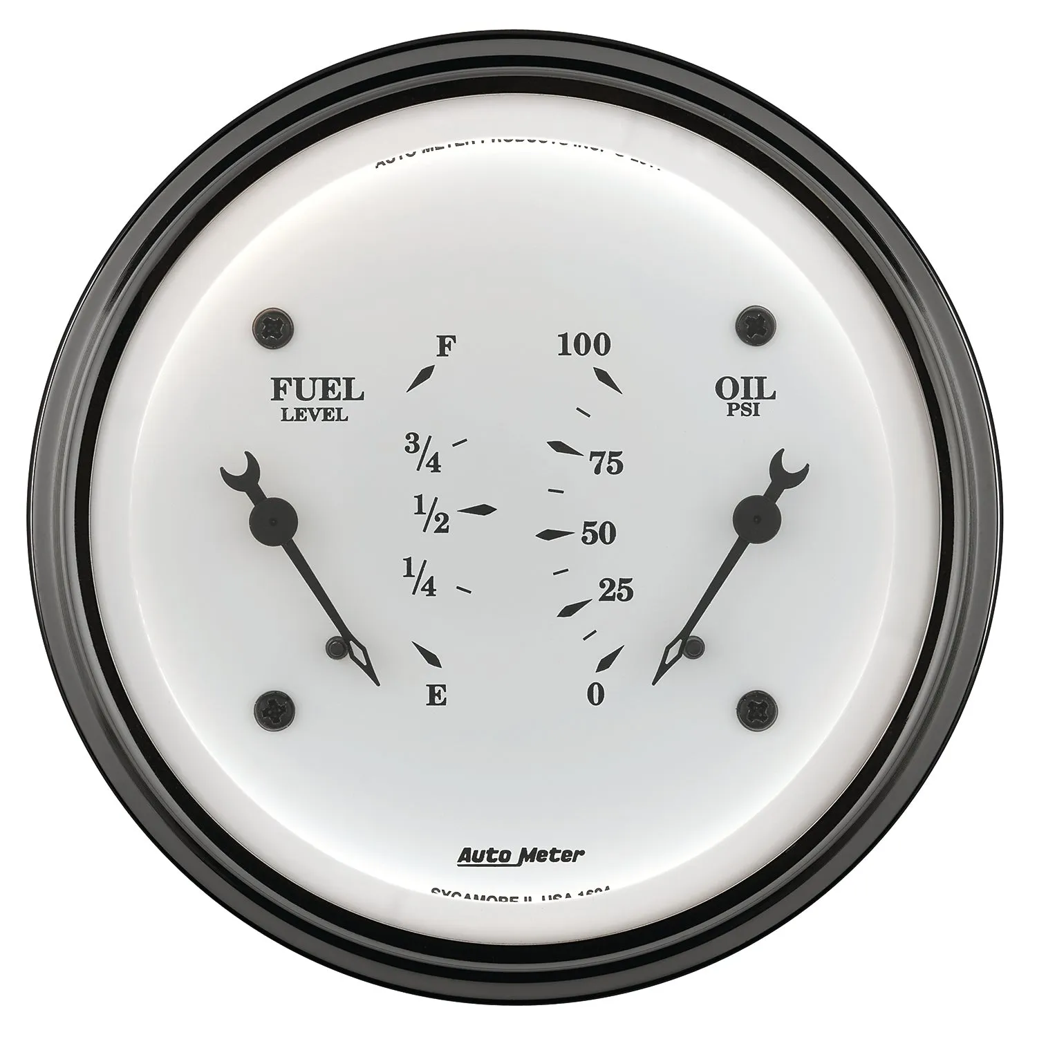 AutoMeter 1613 GAUGE; DUAL; FUEL/OILP; 3 3/8in.; 240OE-33OF/100PSI; ELEC; OLD TYME WHT